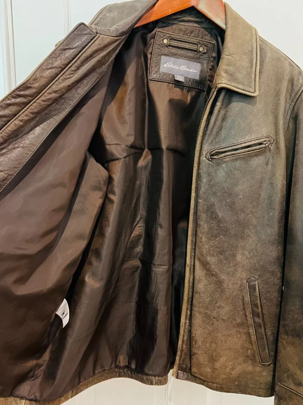 VINTAGE Eddie Bauer Distressed Heavy Leather Jacket Coat Mens TXL